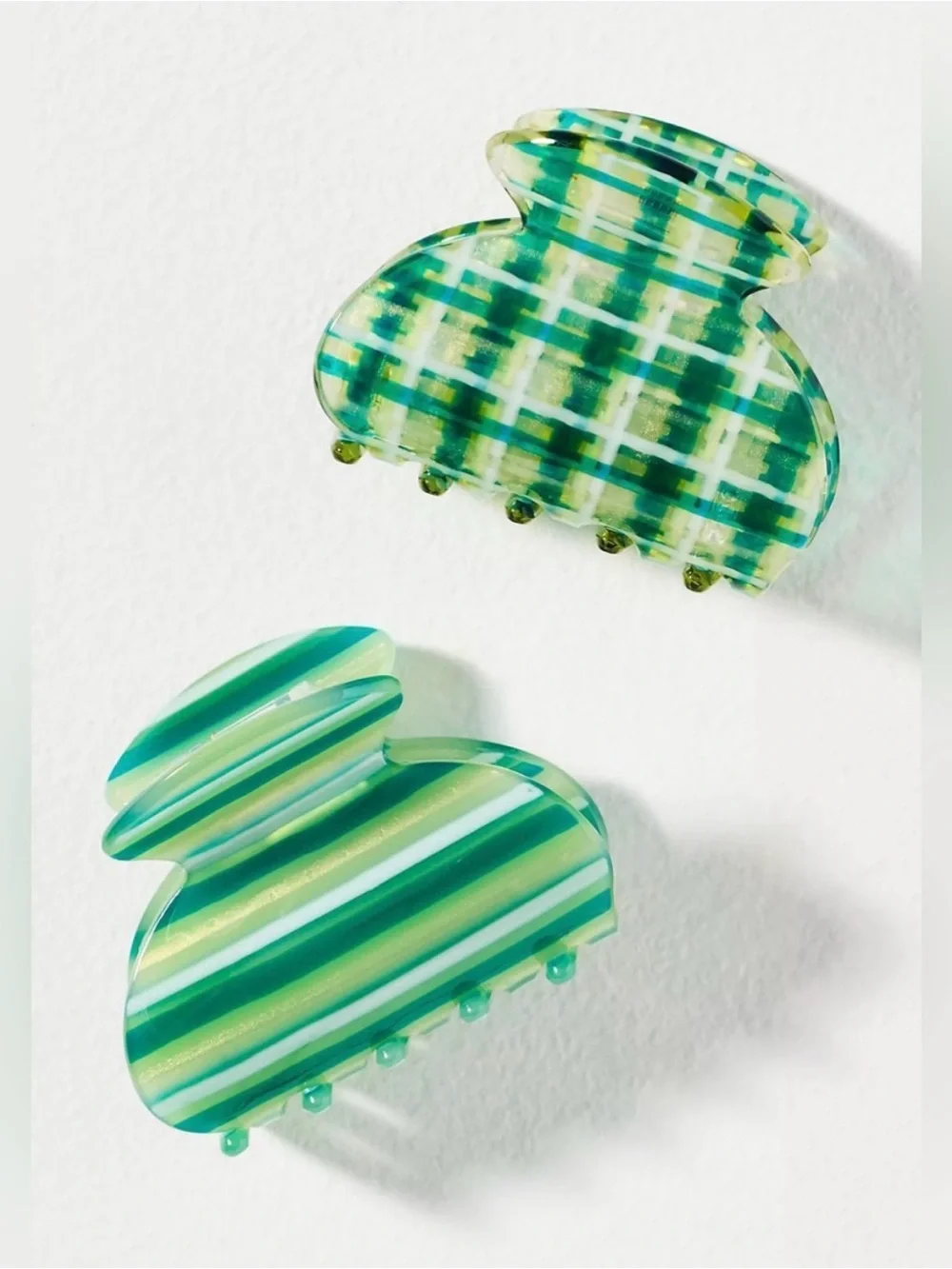 Anthropologie Green Patterned Acrylic Hair Claw Clips - 2 Pack
